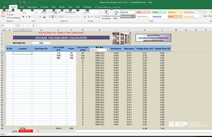 Copper Busbar Calculation Chart