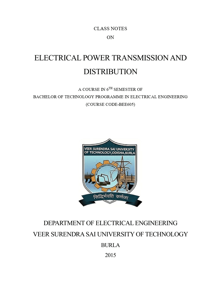 Class notes on electrical power transmission and distribution for students (6th semester)