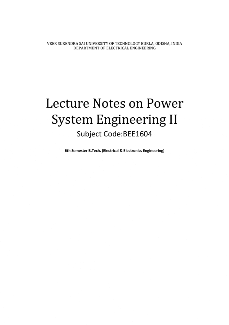 Lecture notes on power system engineering (6th and 7th Semester B.Tech)