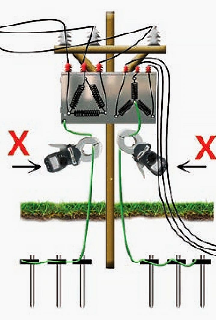 System with a star-delta transformer mounted on a pole with two sets of electrodes