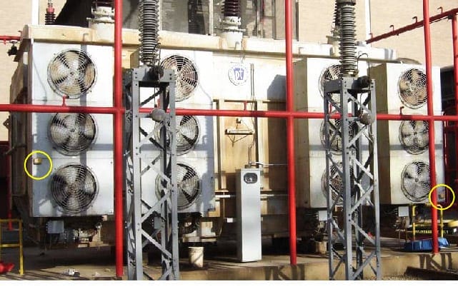 Two wireless sensors installed in oil-cooled transformer