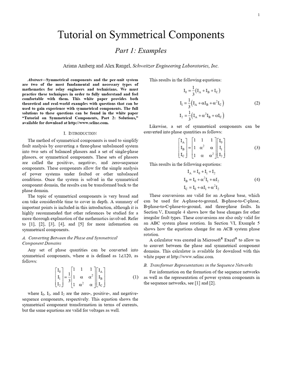 Symmetrical Components - Theoretical and real-world examples for relay engineers