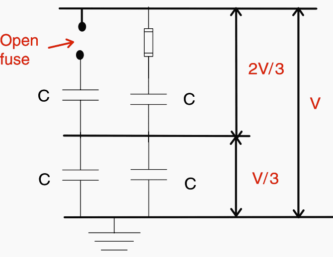 Open fuse and voltage distribution in a series group