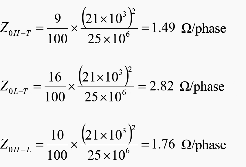 Ohmic values based on the transformer’s given data