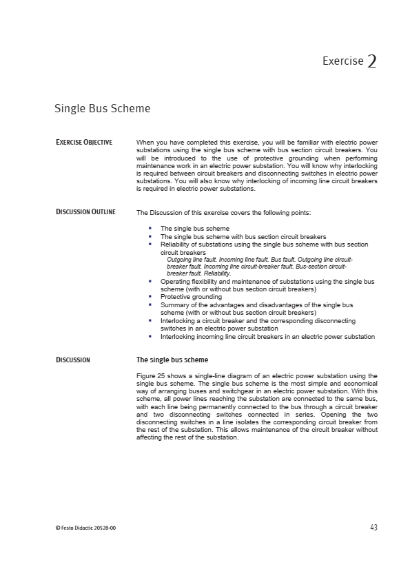 Substation single bus scheme with bus section circuit breakers and interlockings