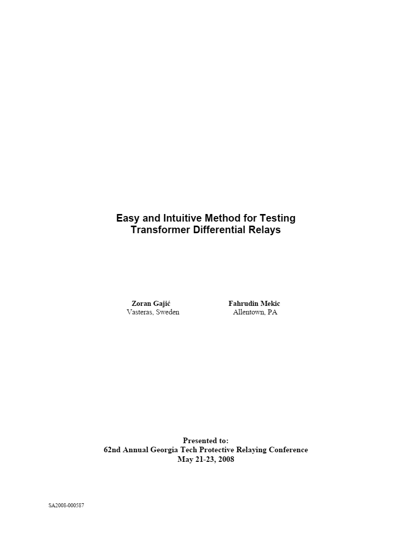 Secondary injection testing for transformer differential protection relay