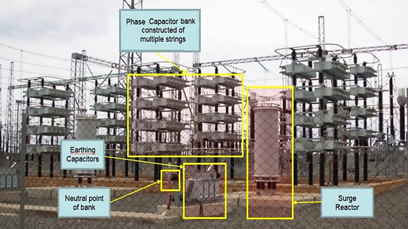 Shows the 400kV 100MVAR Shunt Capacitor Bank at Hydra Substation situated in De Aar