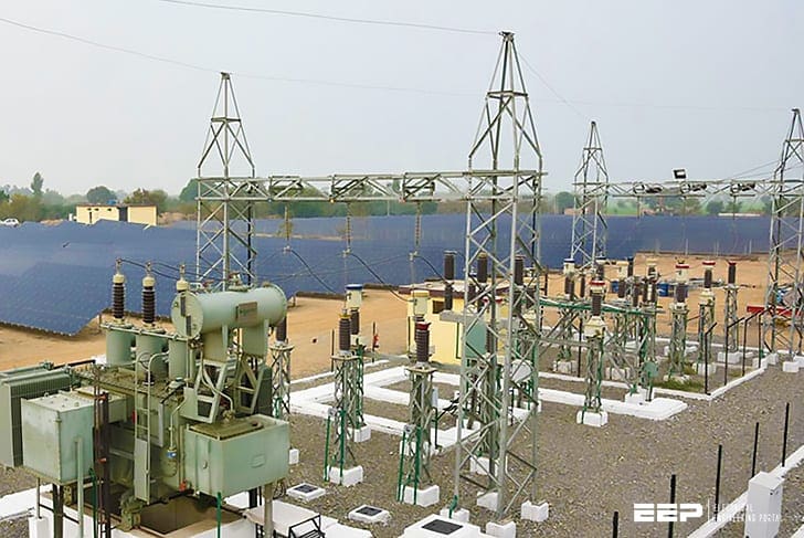 60 MW grid tied solar power plant with an attached 115kV/34.5 kV substation