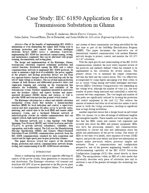 Experience in implementation of IEC 61850 standard in high voltage substation in Ghana