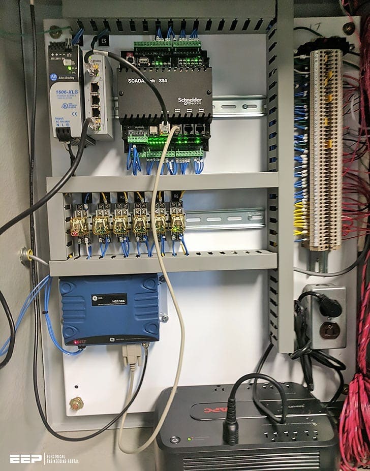 SCADA/RTU panel with Schneider Electric ScadaPack RTU, modem, APC UPS; source: Tri-Star Inc.