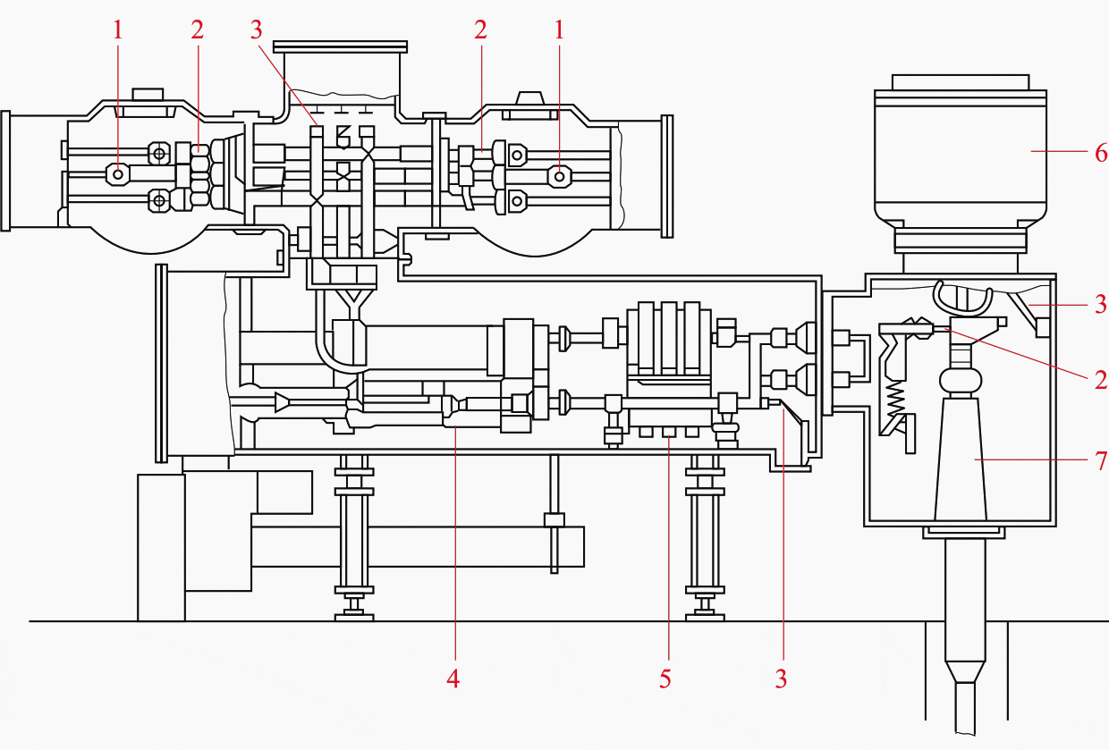 Schematic diagram of internal structure of three-phase non-segregated GIS