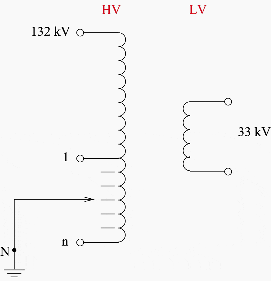 Transformer windings with taps numbered as used in this study