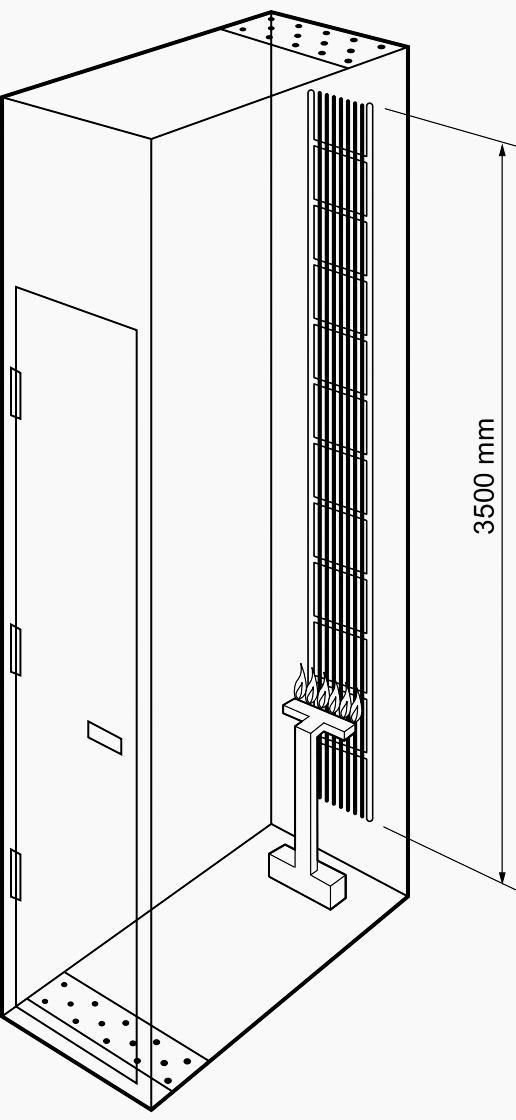 Fire resistance test device for cables in vertical layers