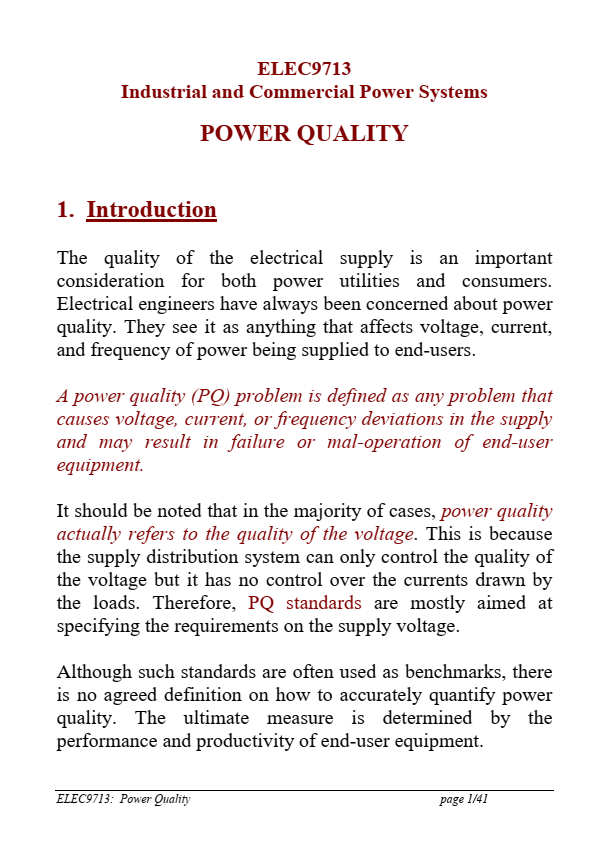 Power quality in industrial and commercial systems