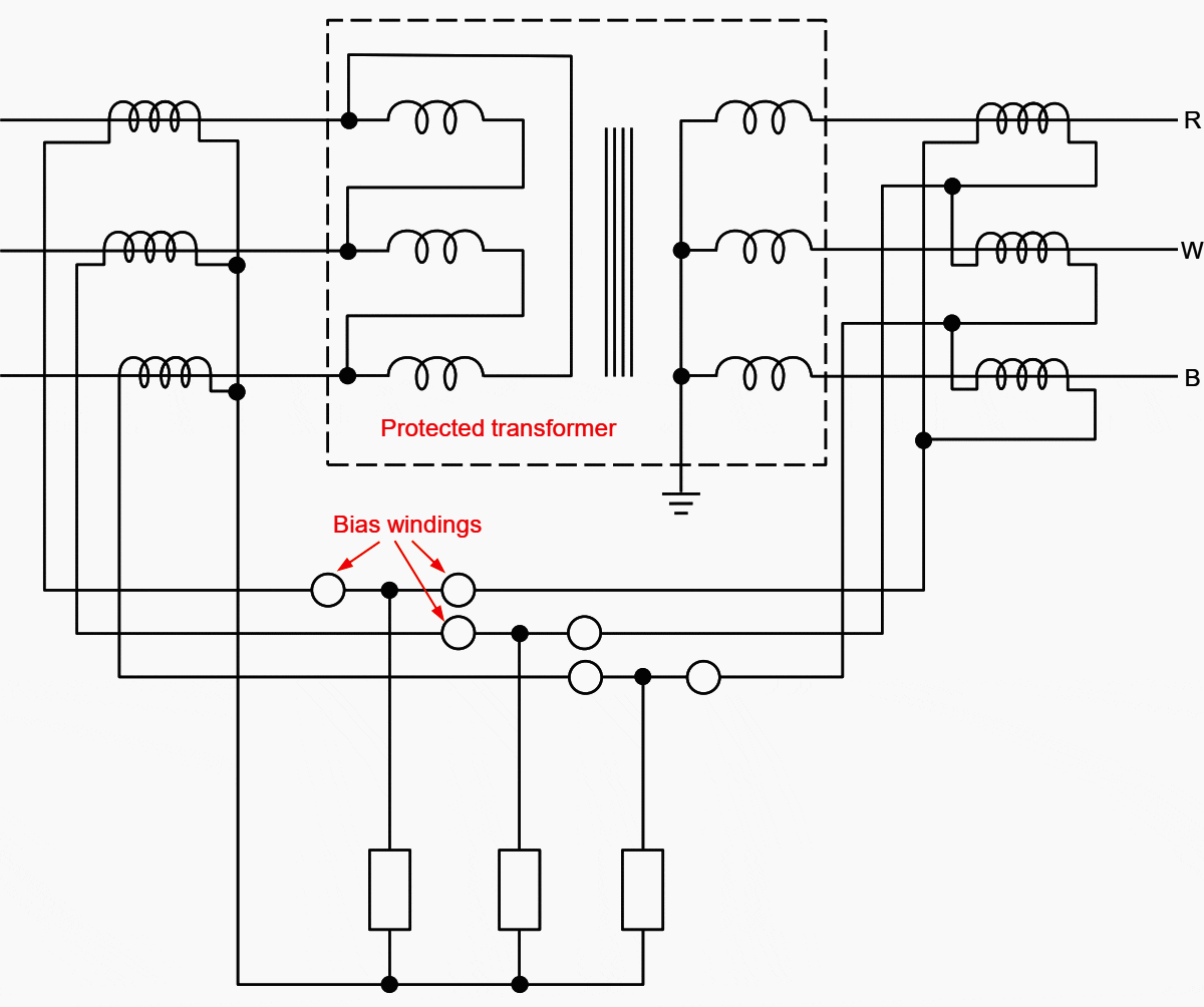 Differential protection basic biased scheme applied to delta/star transformer