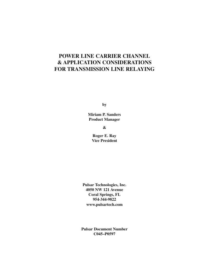 Power line carrier channel (PLCC) and application of transmission line relaying