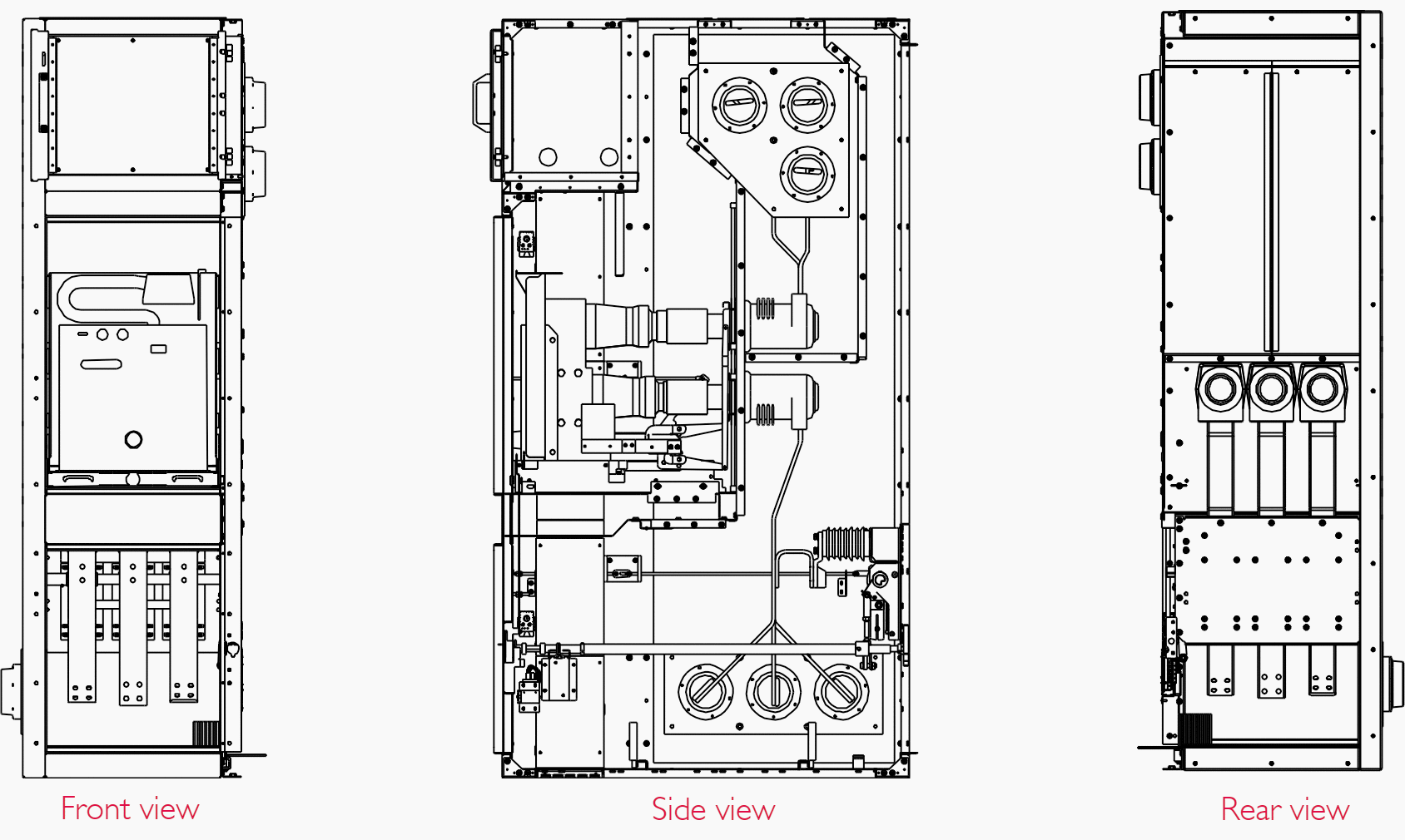 Bus Coupler cubicle (front, side and rear view)