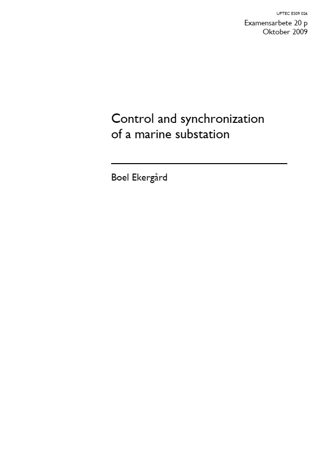 Control and synchronization of a marine substation