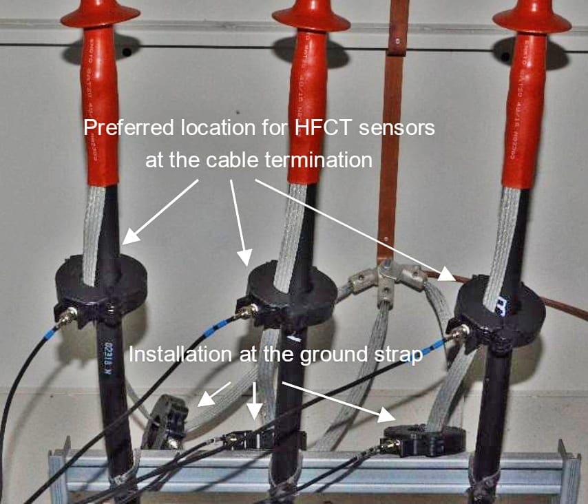 HFCT sensors around phase conductors