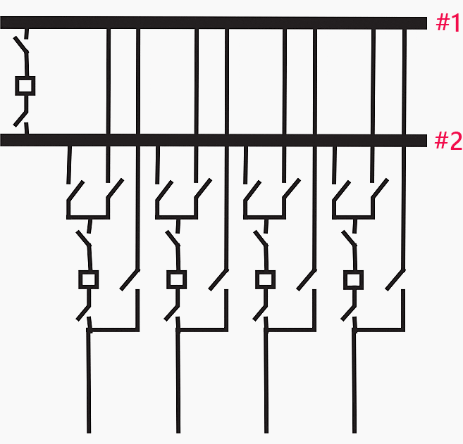 Two-bus one-breaker substation arrangement