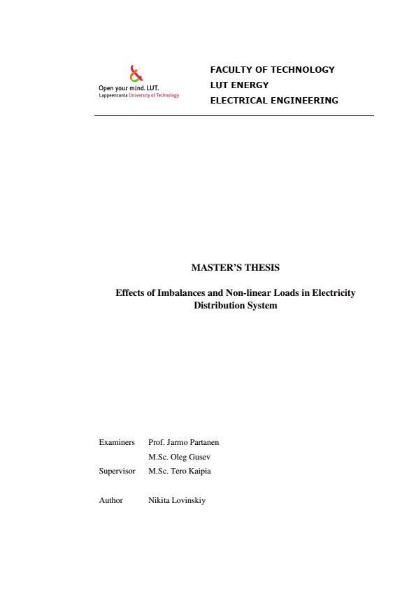 Effects of imbalances and non-linear loads in electricity distribution system