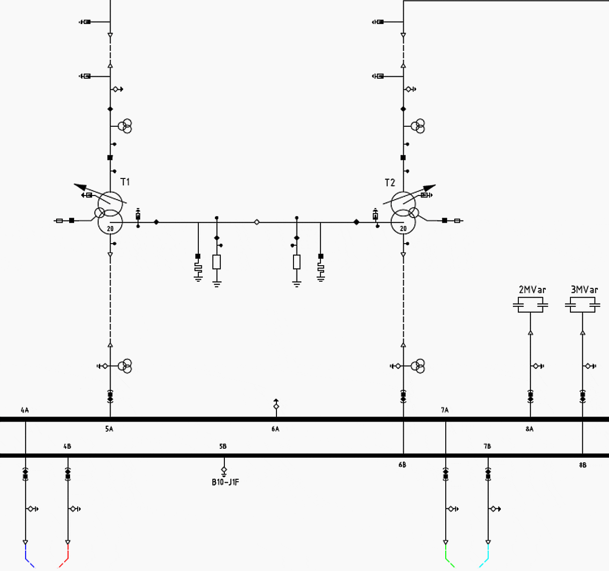 Single line diagram of the substation