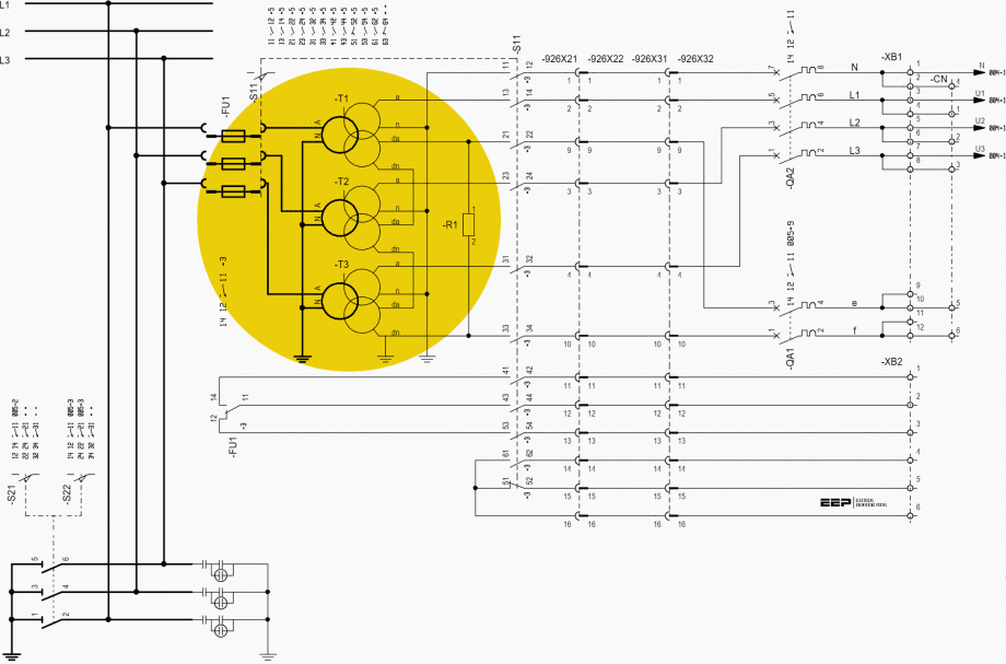 Circuit configurations single line diagrams for HV and MV EEP - tie break  <Z98GLR0>