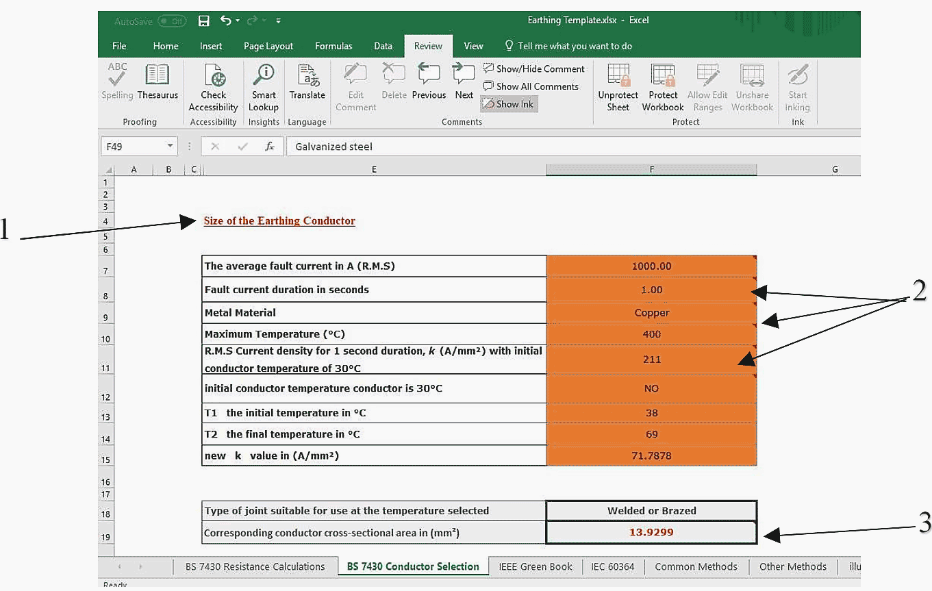 Screenshot of Template, BS-7430 Conductor Selection