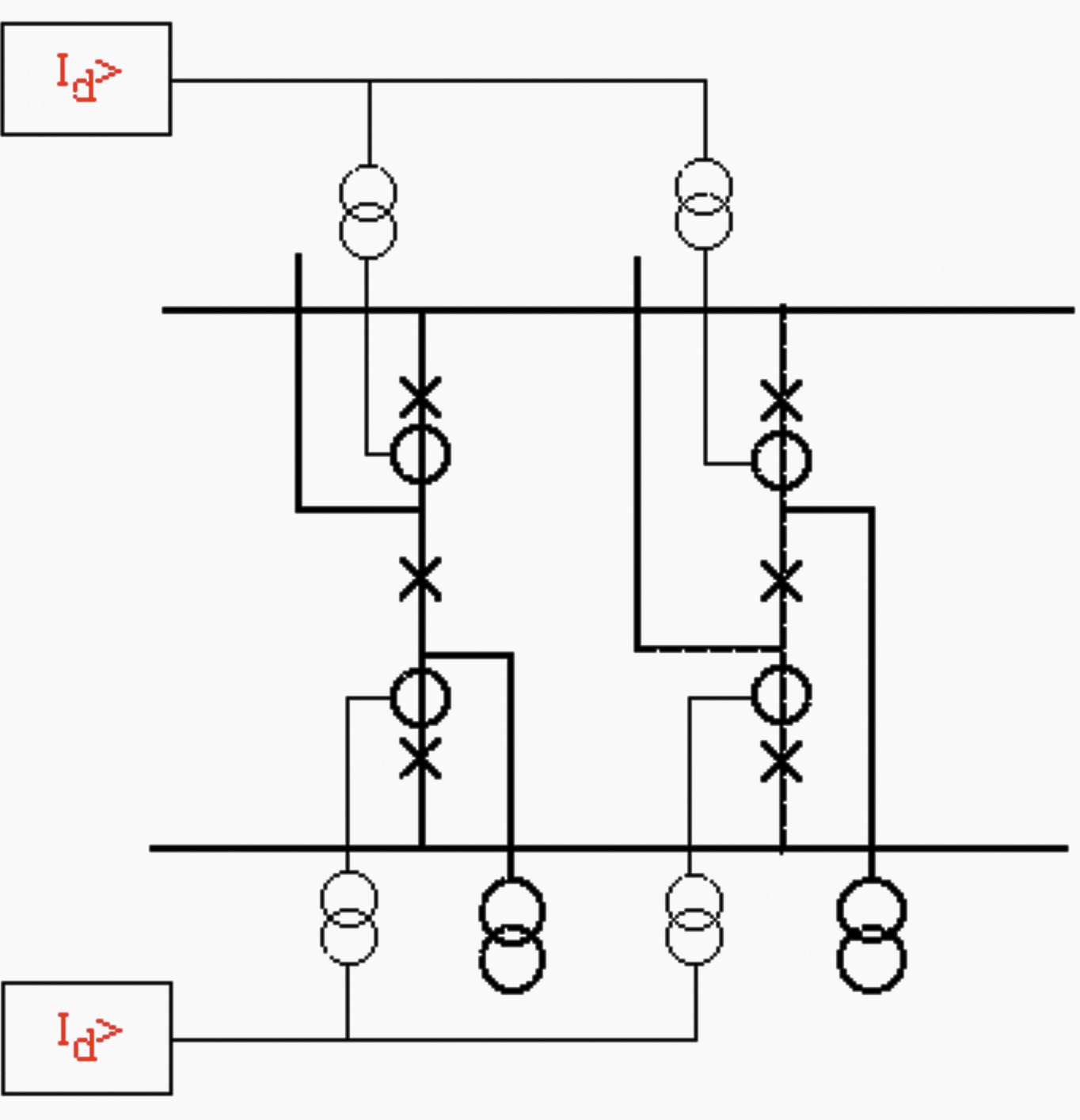 A two-zone busbar differential relay for 1 ½ breaker switchgear