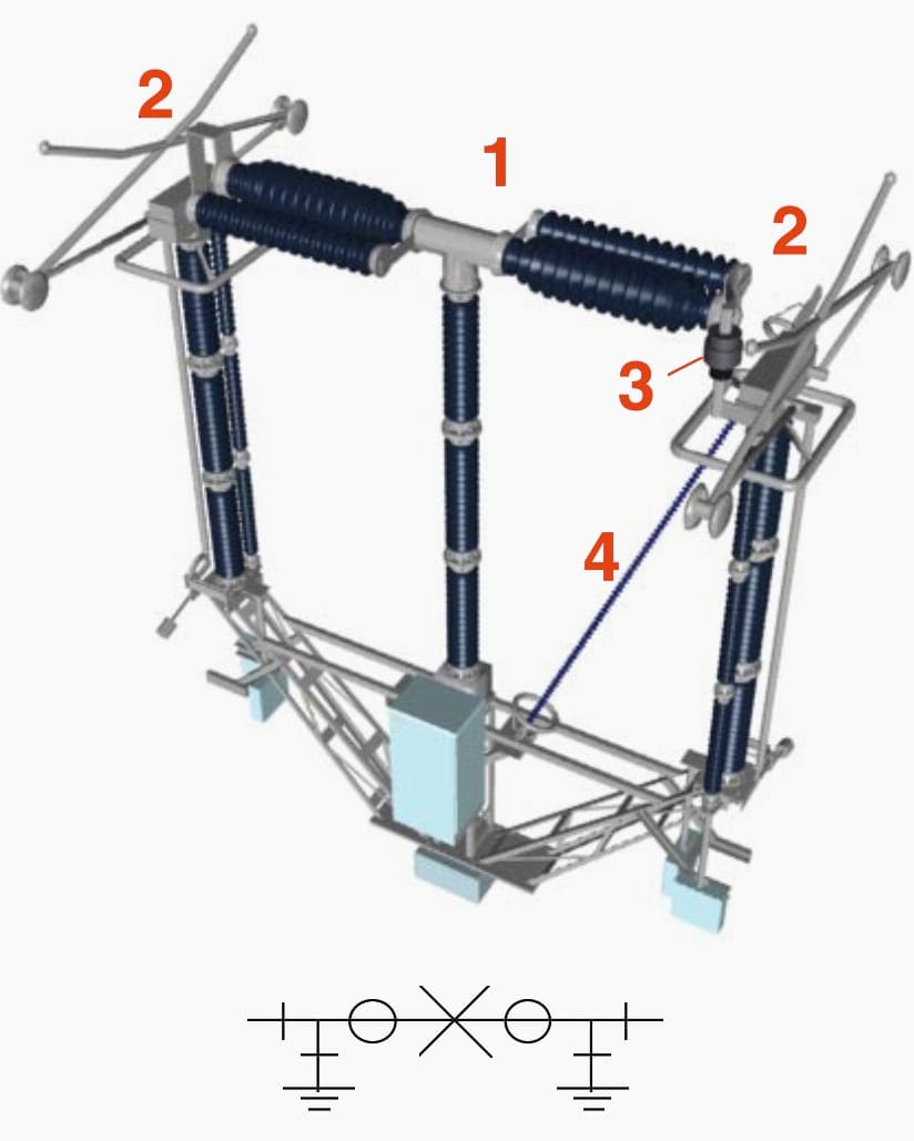 Compact switching module for Un ≤ 550 kv with circuit-breaker, a built-in non-conventional current transformer and two pantograph disconnectors