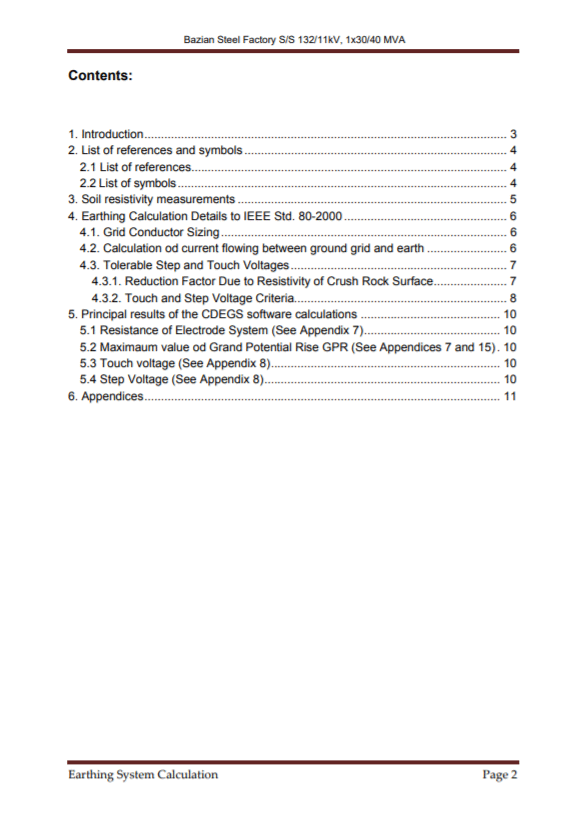 Earthing system calculation for 132/11 kV, 1×40 MVA substation of steel factory
