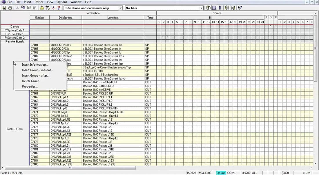 SIPROTEC protection relay trip log and fault recorder screen