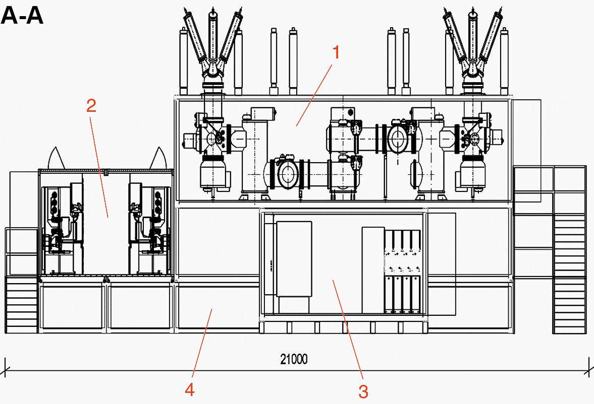 Section through the installation, view A-A