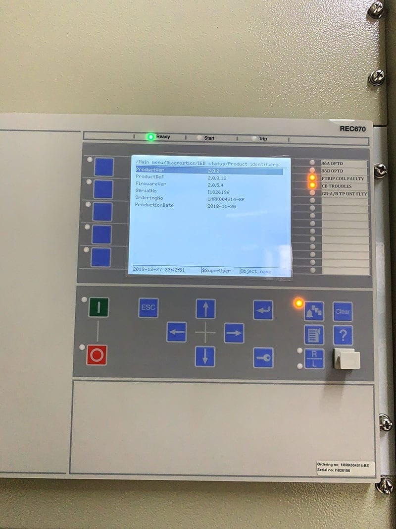 Newly installed IED for bay control in a 220 kV substation