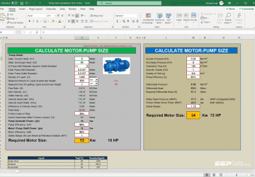 Spreadsheet For Calculating Size Of Motor Pump