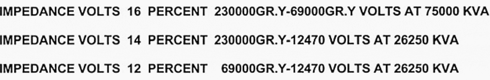 Nameplate designation of percent impedances of a three-winding transformer