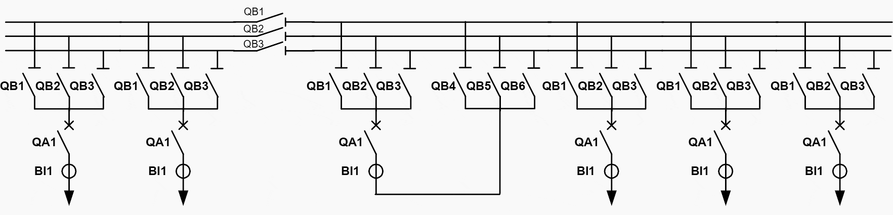 Triple busbar arrangements