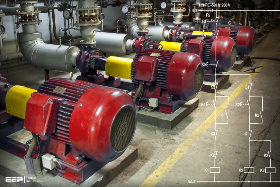 Main and auxiliary circuit diagrams of switching three-phase motors via contactor and directly