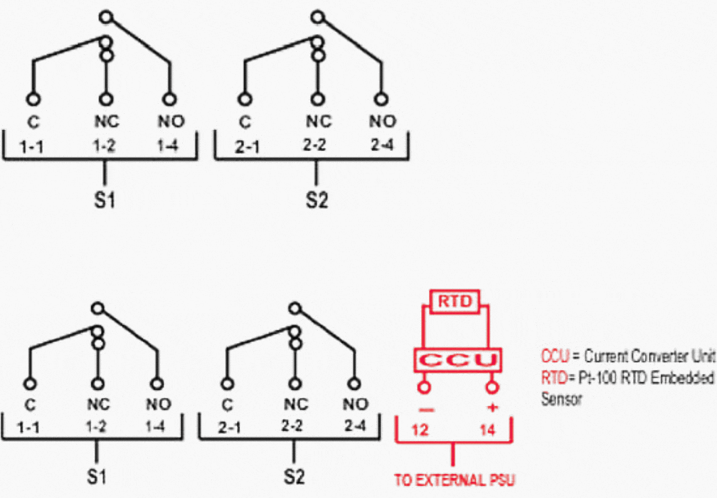 Standard Wiring Diagram for Variant 1 (top) and Variant 2 (below)