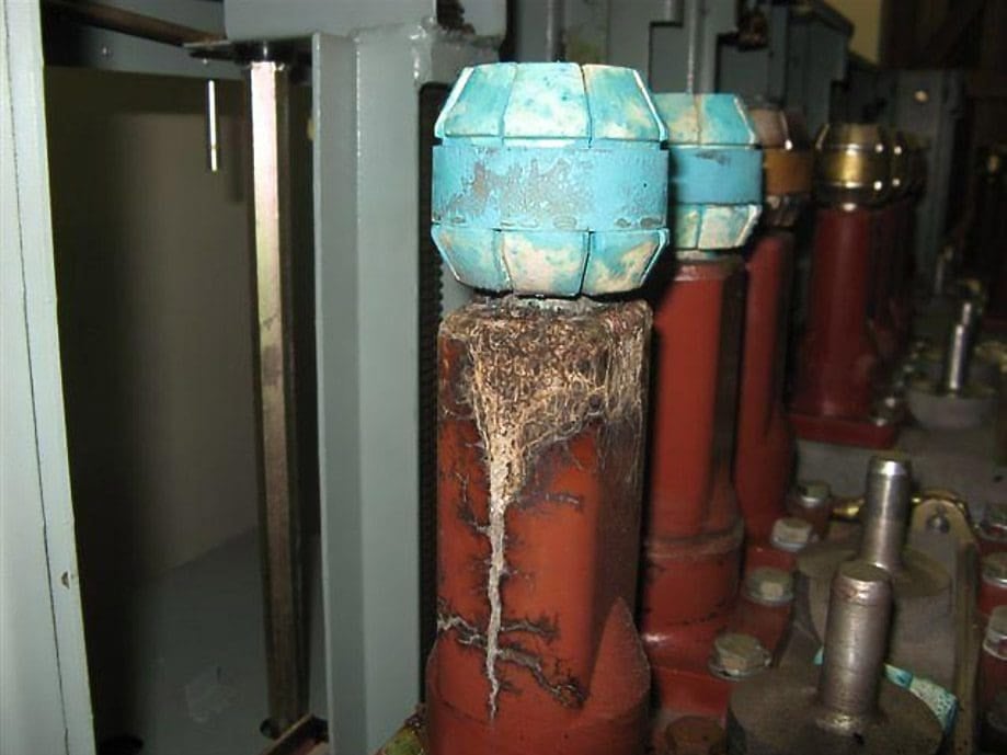 Severe corrosion degradation of circuit breaker and tracking on the bushings