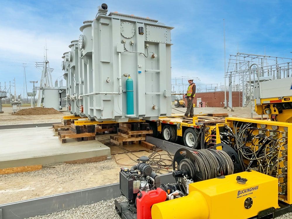 Unloading of transformer using Jack & Slide System