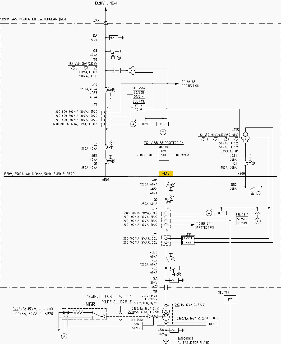 Single Line Diagram for the 132kV Transformer Bay at Substation