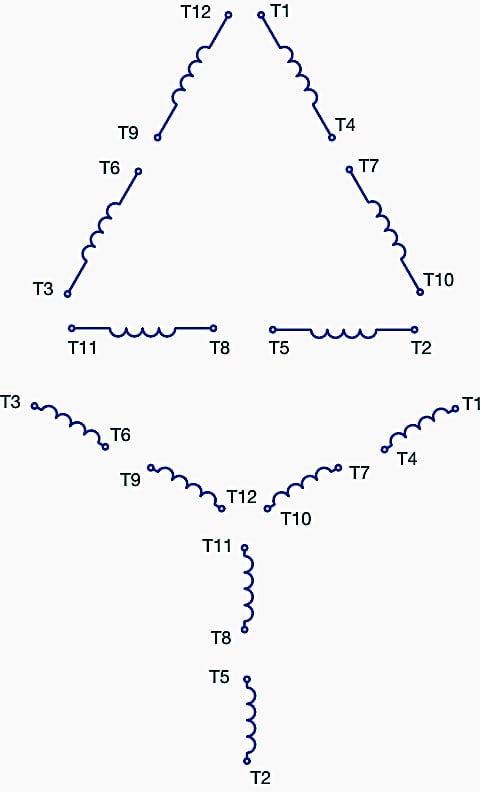 Standard lead numbers for dual voltage motors