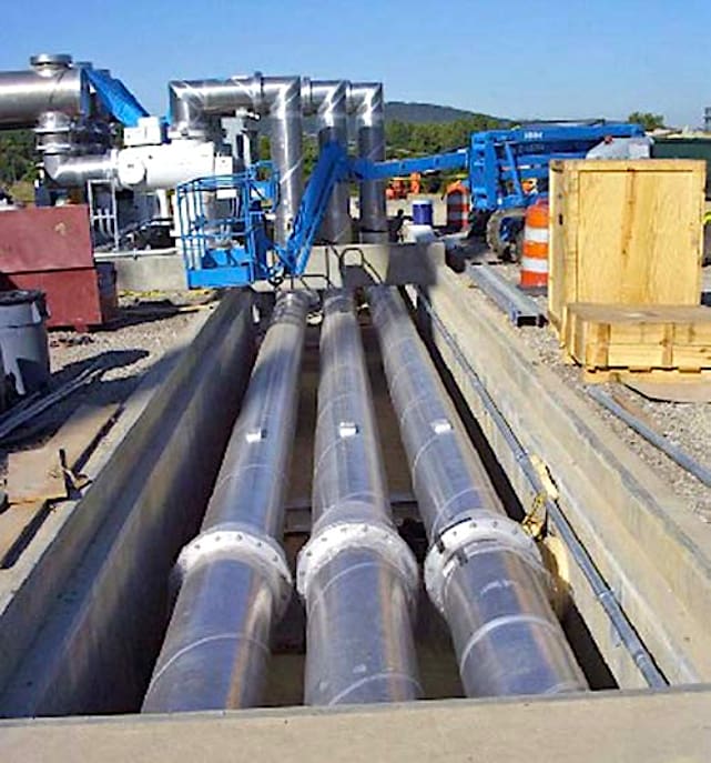 Single-phase insulated bus duct laid in a trench inside a substation