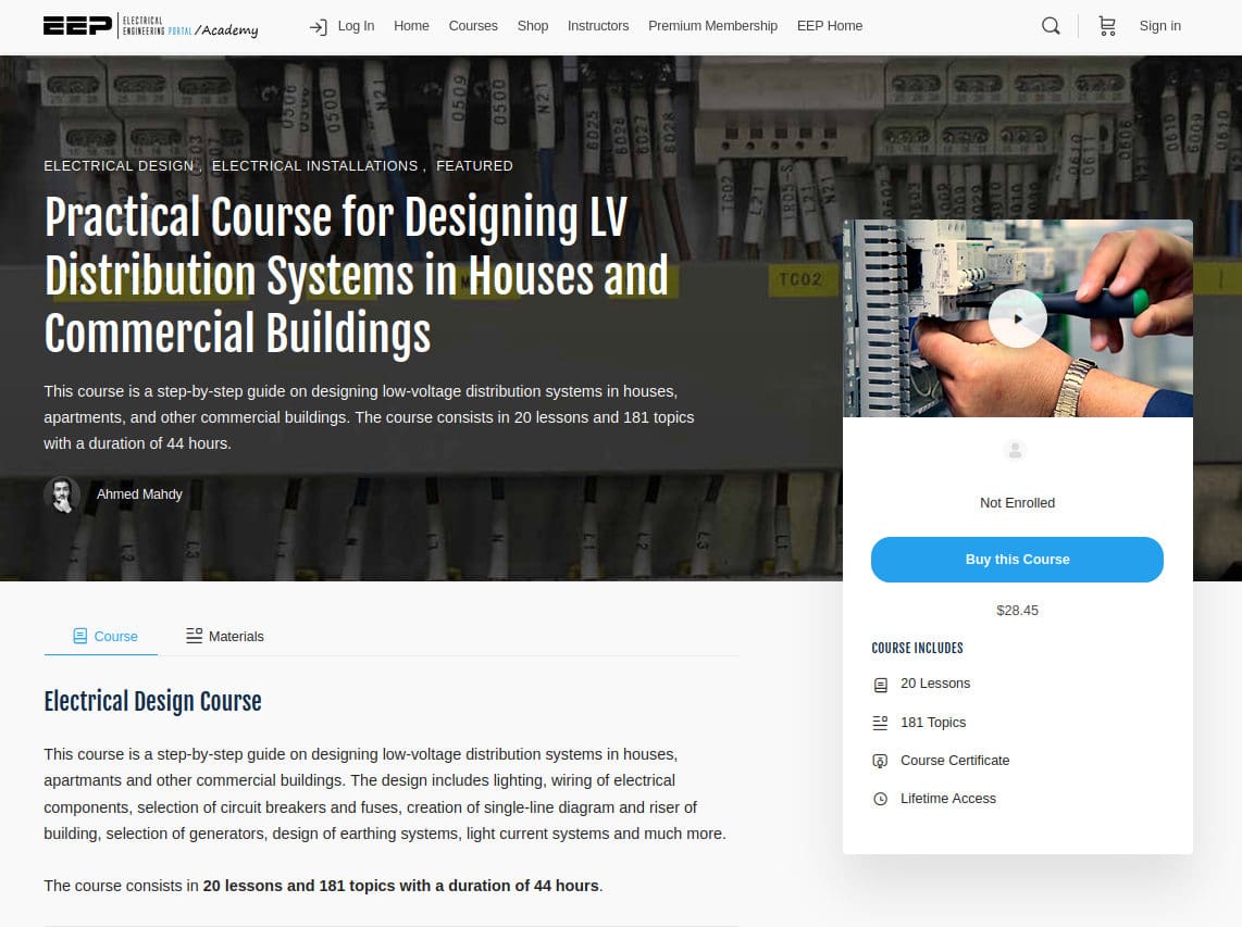 Practical Course for Designing LV Distribution Systems in Houses and Commercial Buildings