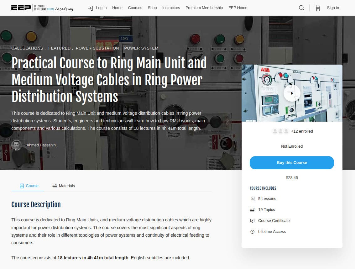 Practical Course to Ring Main Unit and Medium Voltage Cables in Ring Power Distribution Systems