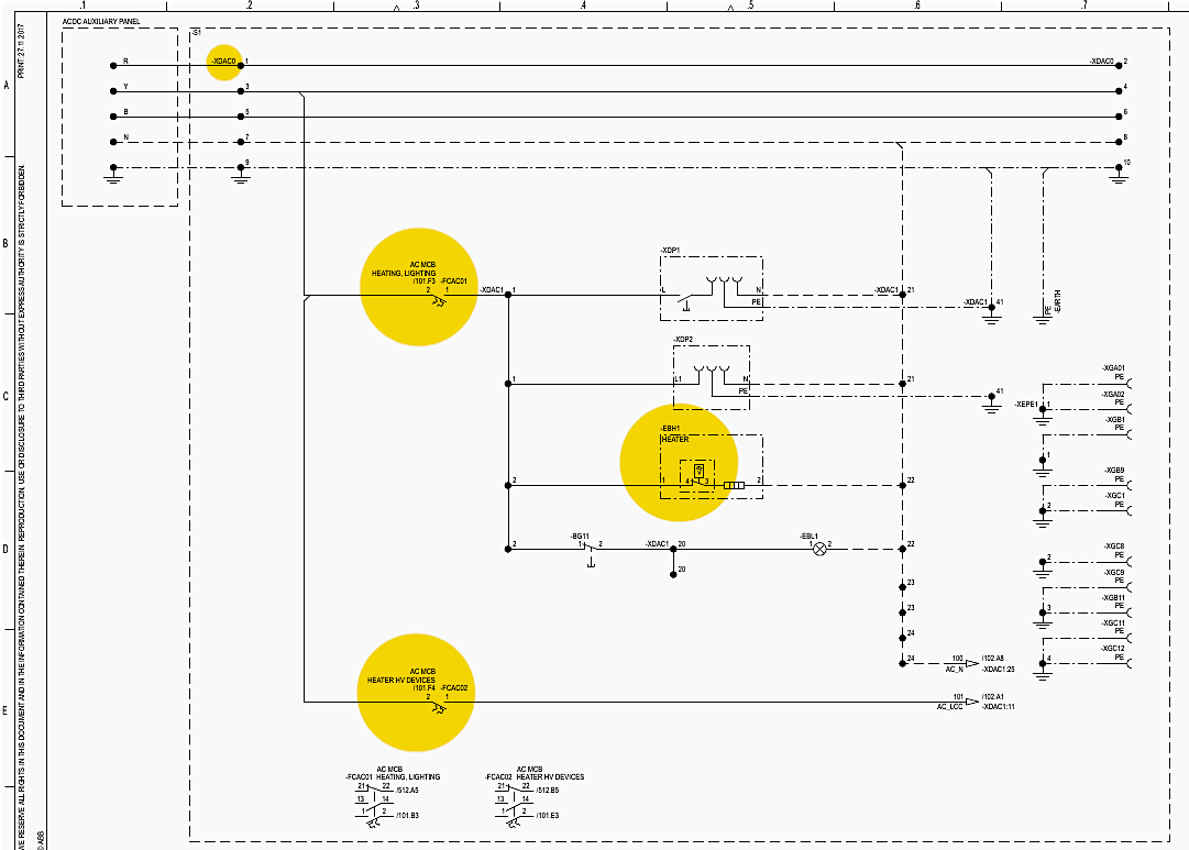 AC auxiliary supply and distribution drawing