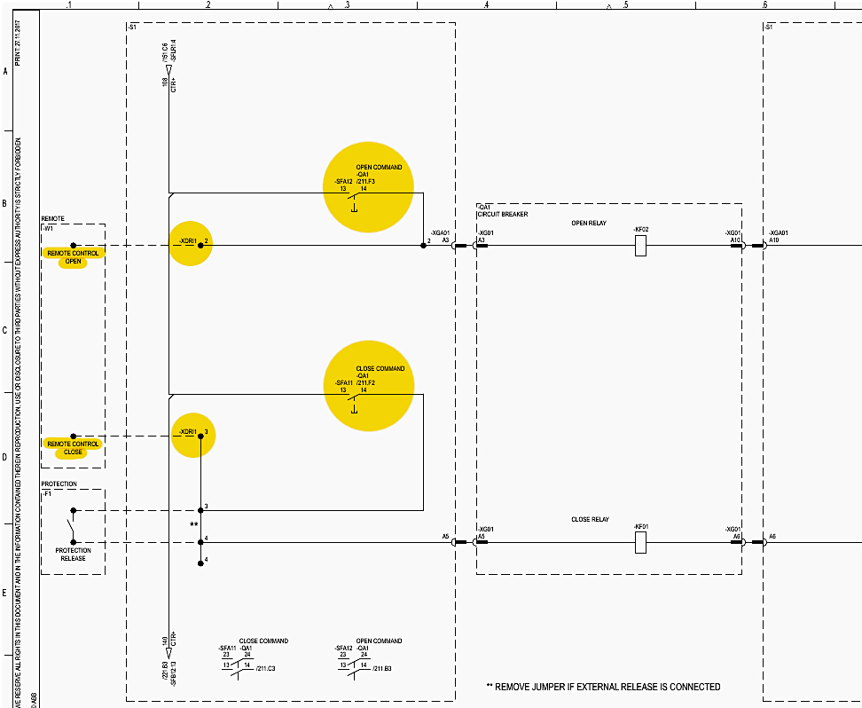 Circuit Breaker (-QA1) Control Schematics (Sheet 211)