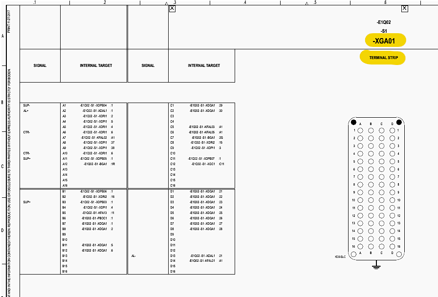 Terminal plan for circuit breaker (1st plug 64-pole)