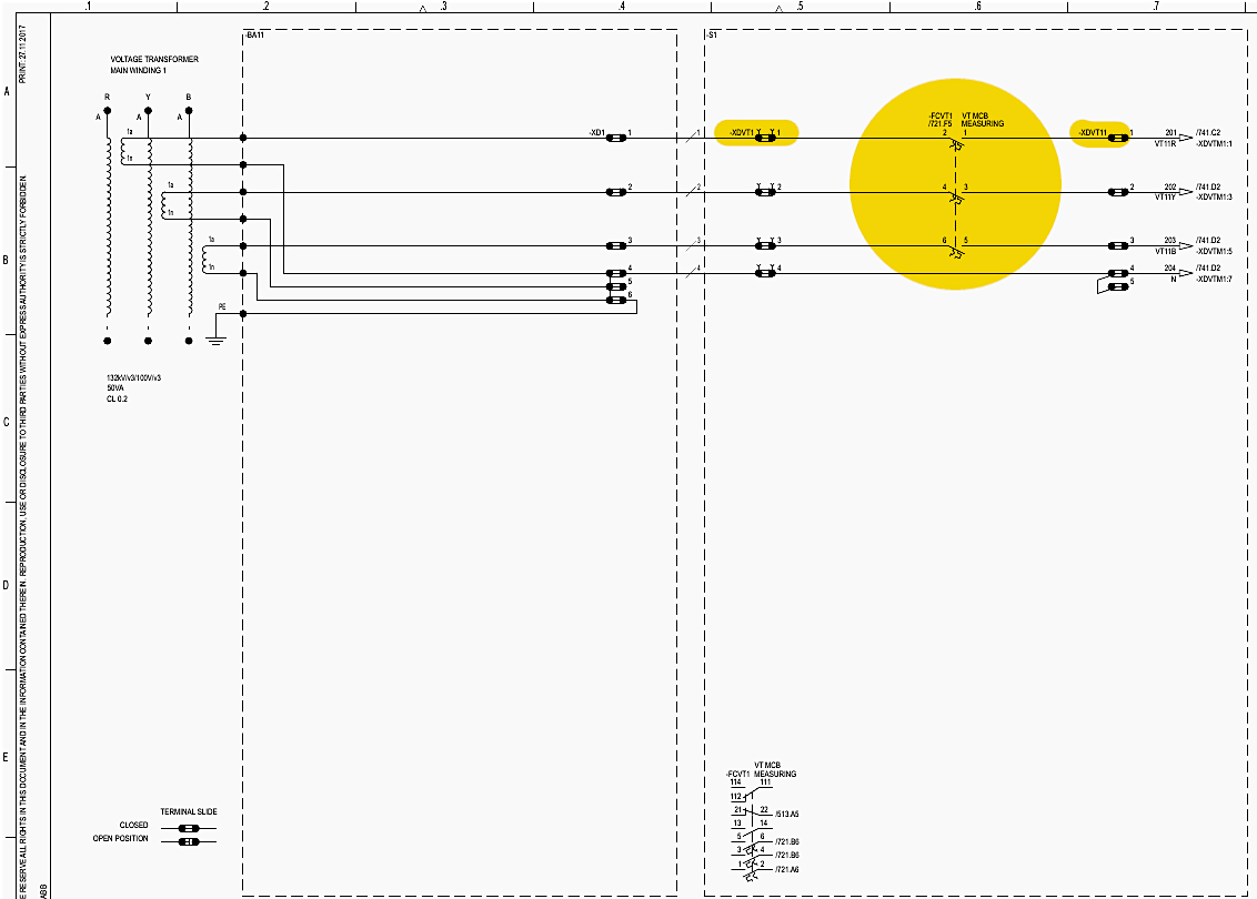 Voltage transformer -BA11 schematic (Sheet 721)